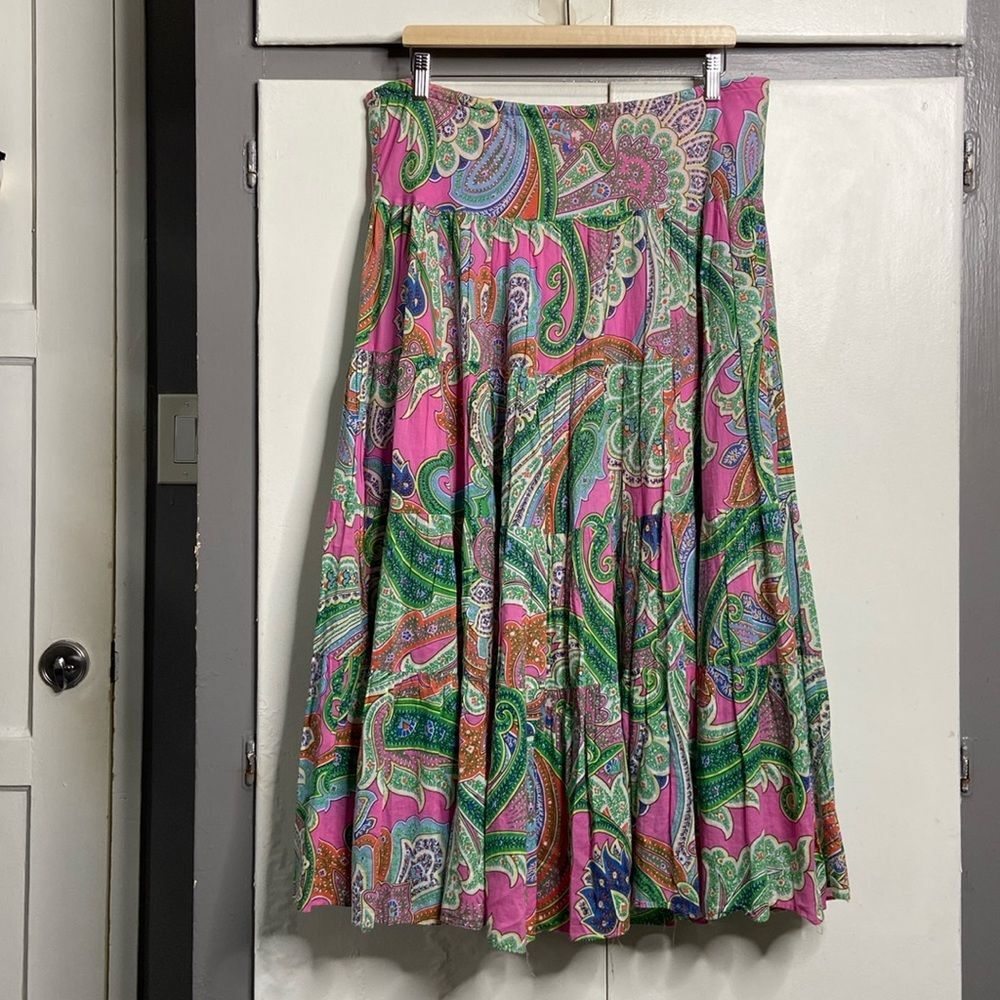 Lauren Ralph Lauren women maxi tiered skirt 14 paisley hippie boho fairy whimsy